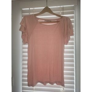 LOFT blouse ruffled cap sleeves and a soft, blush-pink hue. Womens M. Shirt